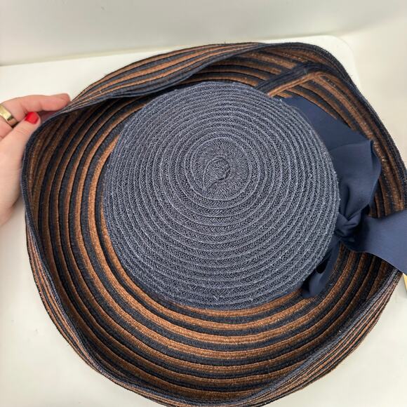 Diane Harty Millinery Artisinal Navy Straw Braid Hat Quiet Luxury Raffia Sun Hat